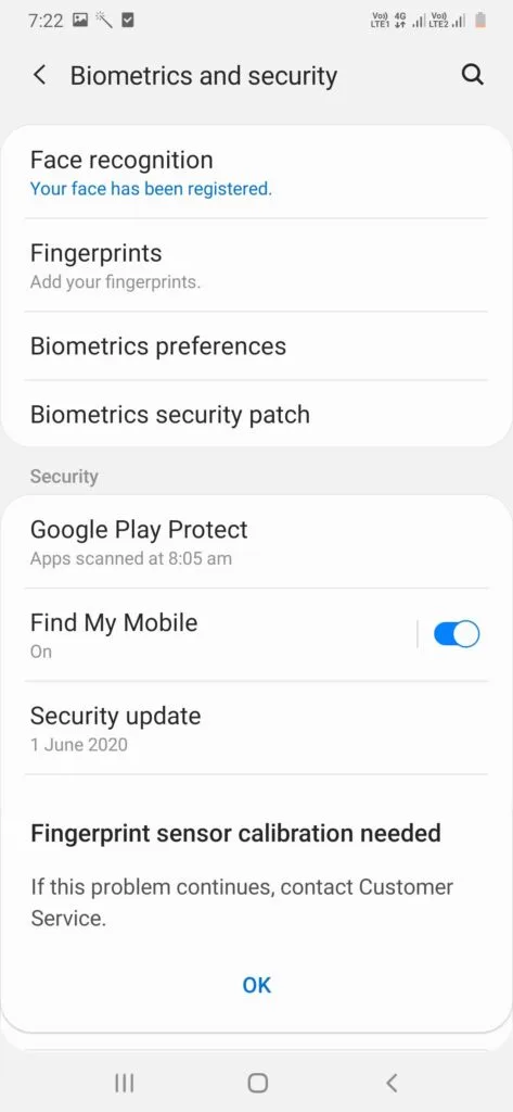 fingerprint sensor calibration needed