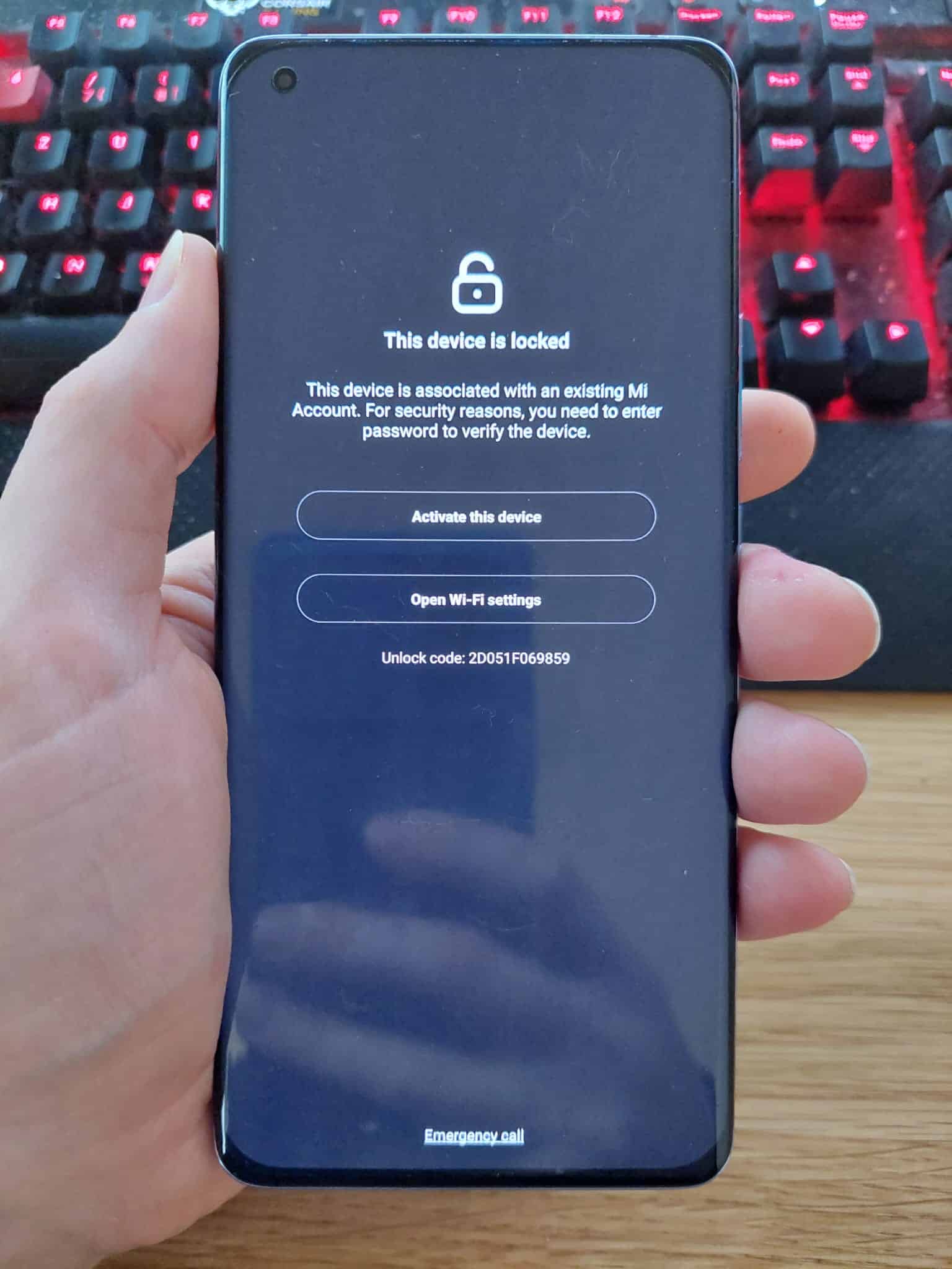 unlock code mi account